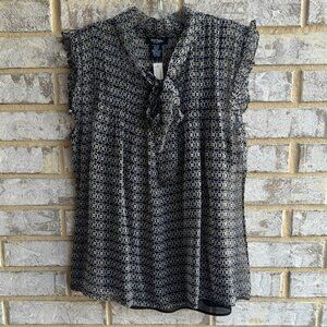Bob Mackie Studio Sleeveless Tie Neck Geo 100% Silk Blouse Women's Size 10